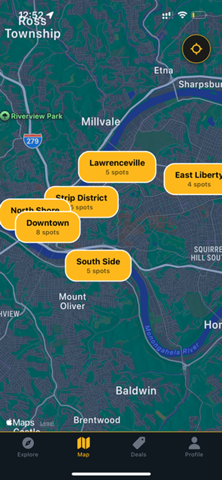 JumpIn Pitt Map Screen